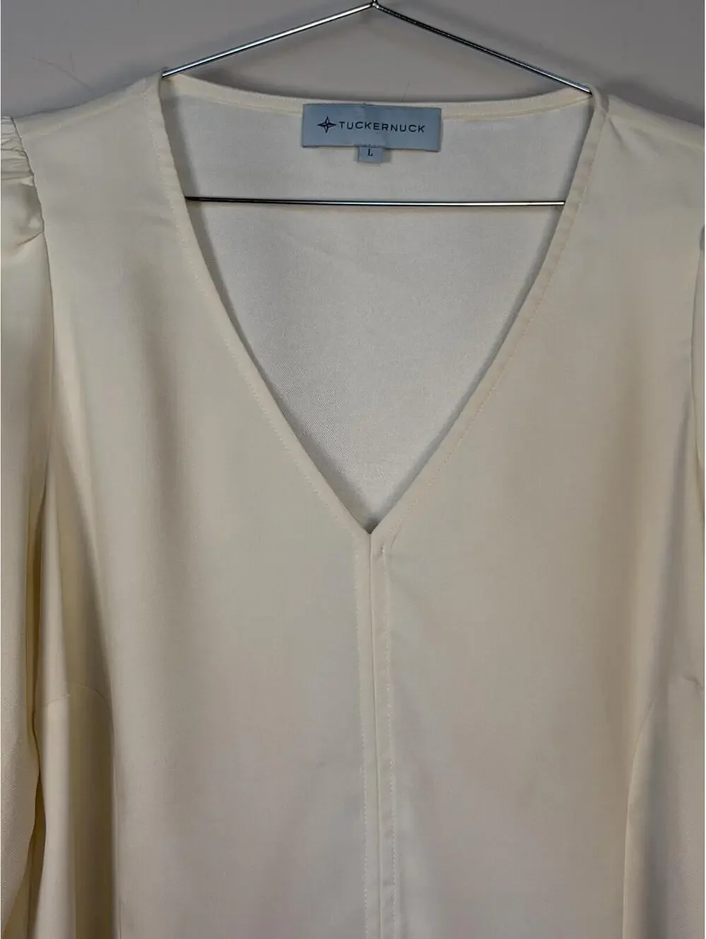 Tuckernuck Easton blouse in Bone with studded cuffs and v neck size
